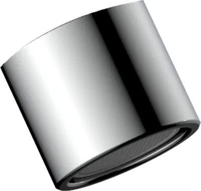 A close-up, studio shot of a chrome aerator with internal threading.
