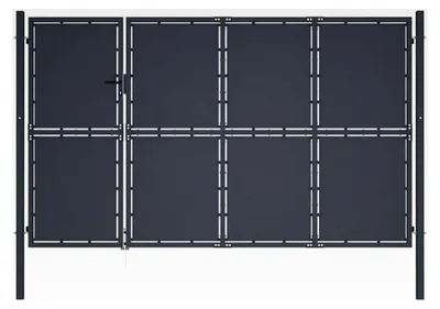 Produktbild von Gartentor aus Stahl 350x150 cm Anthrazit, Doppel-Flügeltor mit Schloss, Griff und Erdungsstift, robustes Zauntor für Garten und Terrasse