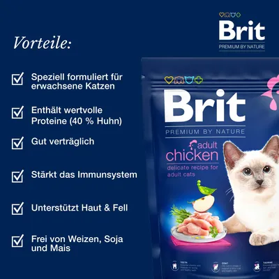 Produktbild von Brit Premium by Nature Trockenfutter für ausgewachsene Katzen, Geschmacksrichtung Huhn, 8 kg