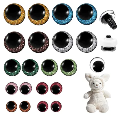 Produktbild von 20 Stück Glitzer Sicherheitsaugen, 12-20mm Glitzer Augen für Häkeltiere Bunt Sicherheitsaugen Kunststoff Bastelaugen für Stofftiere Puppe Plüschtier