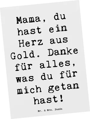 Produktbild von Mr. & Mrs. Panda Postkarte Spruch Mama Herz Gold - Weiß - Geschenk, Kunstwerk, Geburtstag, Grußkarte, Aufmerksamkeit, Danke sagen, Geschenkidee, Ansichtskarte, Postkarten