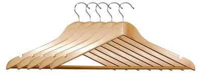 Produktbild von 5er Pack Holz-Kleiderbügel Breite 44,5 cm Natur mit Hosen-Steg & Kleidermulde, ausLotusholz