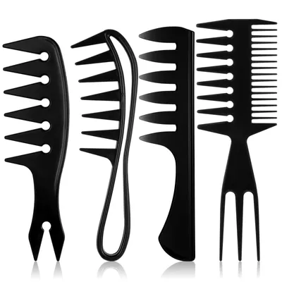 Produktbild von 4er-Set Styling-Kämme – breite Zahnkämme für Locken, Strähnen und Männer & Frauen – Friseur Kamm mit Hai-Zähnen