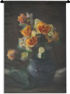 Produktbild von MuchoWow® Wandteppich Wandbehang Rosen - Orange - Blumen 60x90 cm Tapisserie Dekoration Wandtuch - Foto-Teppich - Abwaschbar