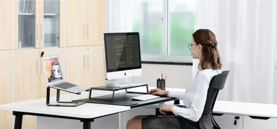 Produktbild von Woward Monitorerhöhung Monitorständer Laptop-Ständer Schreibtischaufsatz aus Alu+Holzwerkstoff