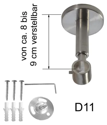 Produktbild von Gardinenstange Set Edelstahl Look Metall Ø 16mm zur Deckenträger 1-lauf Modern Knauf, Länge wählbar D11 E19