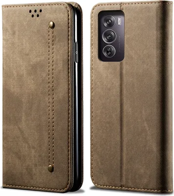Obrázek produktu pro Pouzdro pro Oppo Reno12 Pro, Kožené Peněženkové Pouzdro s Magnetickým Uzavíráním a Stojánkem Khaki