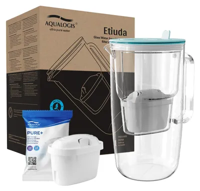 Glas-Wasserfilterkanne 2,9L, hellblau, mit Pure+ Filterpatrone
