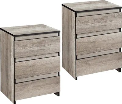 Produktbild von Yaheetech Nachttische 2er Set, Nachtkommode mit 3 Schubladen, Nachtschrank aus Holz, Schubladekommode Grau 45 x 35 x 60,5 cm