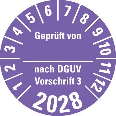 Produktbild von Dreifke® Prüfplakette  von nach DGUV 3, 2028, violett, Dokufolie, Ø 30...