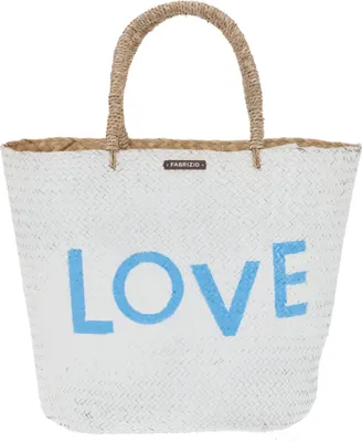 Produktbild von Korb Einkaufskorb Dekokorb Marktkorb Strand Shopper Tasche Handtasche Schwimmbad Tasche aus Palmblatt Deko Zeitungskorb Brennholzkorb , Handarbeit 55143 Love Weiss