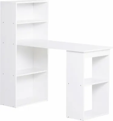Image de AIORBER Bureaux avec 6 bibliothèques, compartiment ouvert, grand espace de rangement, capacité de charge 20 kg, pour bureau, salle d'étude, table d'ordinateur, 120x55x120cm, blanc