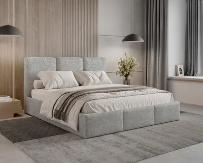 Productafbeelding van BESILIO Bouclé bed 200x200 Elora - bed met opbergruimte en lattenbodem - Lichtgrijs