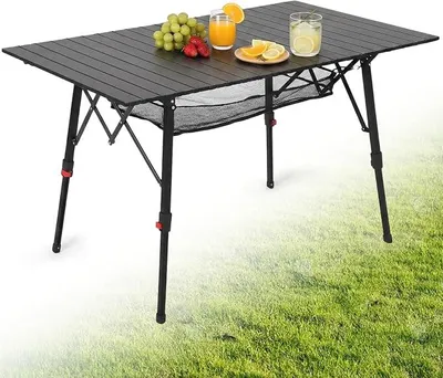 Imagen del producto de Mesa plegable para camping, de aluminio, con altura ajustable, 120x70 cm