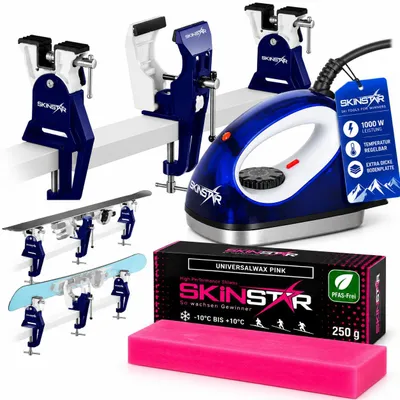 Productafbeelding van SkinStar Skiwax Set: Ski-spanners, waxstrijkijzer, universele wax (250g), vrij van PFAS