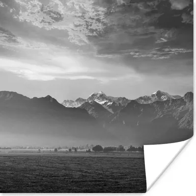 Produktbild von MuchoWow® Poster Neuseeland - Feld - Schwarz - Weiß 100x100 cm - Babyzimmer
