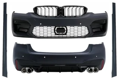 Imagen del producto de Kit de carrocería para BMW Serie 5 G30 (2017-2019) con aspecto M5: parachoques delantero, embellecedores de escape y faldones laterales.
