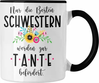 Produktbild von Trendation - Du Wirst Tante Tasse 2023 Verkündung Schwangerschaft Überraschung Baby Ankündigung Tante (Schwarz)