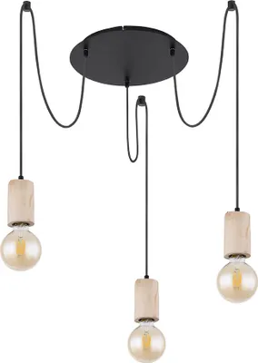 Produktbild von Hängeleuchte, 3-flammig, Holz, natur, schwarz, H 160 cm