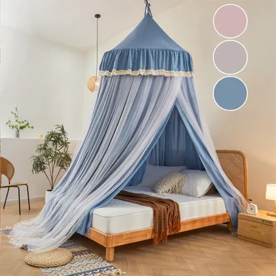 Obrázek produktu pro Moskytiéra na postel pro manželskou postel, 2,7M postel Canopy Mosquito Net, dvouvrstvá jemná síťovina proti komárům, modrá