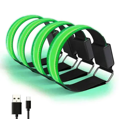 Produktbild von 4ks LED -Armband USB wiederaufladbare reflektierende Band Verstellbare Sicherheitsleuchten für Armbinden für das Joggen im Freien ,Grün