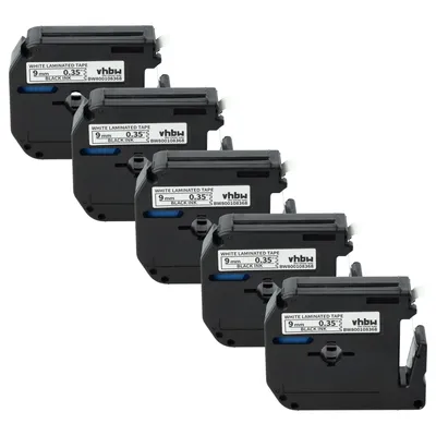 Produktbild von vhbw 5x Schriftband-Kassette Ersatz für Brother M-K221 für Etiketten-Drucker 8m x 9mm Schwarz auf Weiß