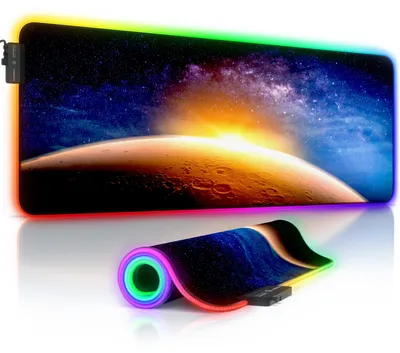 Imagen del producto de Alfombrilla para ratón CSL Gaming RGB, dimensiones 800 x 300 x 3 mm, superficie XL con iluminación LED multicolor, antideslizante, lavable, para velocidad y precisión, diseño "Estrellas y Marte"