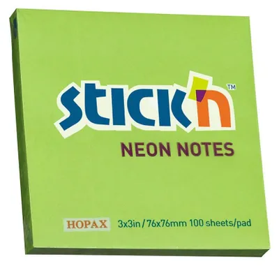 Image de Notes autocollantes Hopax - 76 x 76 mm / 100 feuillets / vert fluo