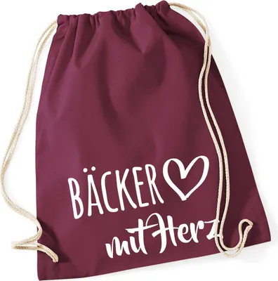 Produktbild von Huuraa Turnbeutel Bäcker mit Herz 12 Liter Burgundy Baumwolle Rucksack Geschenkidee