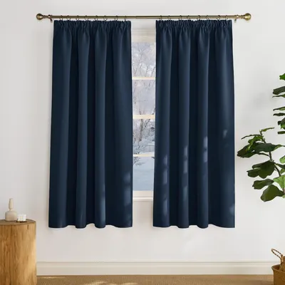 Zdjęcie produktu dla Zasłony zaciemniające, termoizolacyjne, wymiary: 160 cm (wysokość) x 140 cm (szerokość), zestaw 2 sztuk, kolor: granatowy