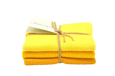 Produktbild von Solwang Wischtuch GELB KOMBI 3er Set Tücher gestrickt Wischlappen Wischtücher