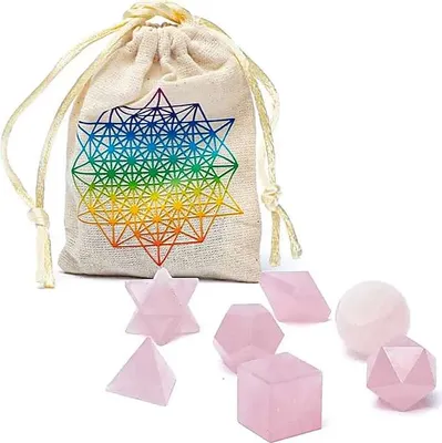 Produktbild von Rosenquarz Heilige Geometrie 7-teiliges Set -- ±6,7x9cm online bestellen