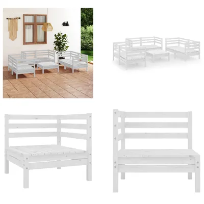 Produktbild von vidaXL 7 tlg. Garten Lounge Set Weiß Massivholz Kiefer - Garten-Lounge-Set - Garten-Lounge-Sets - Lounge-Set - Lounge-Sets