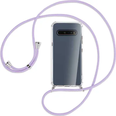 Produktbild von Handykette Backcover-Schutzhülle mit Band (Metall silberfarben) für LG V60 ThinQ - violett