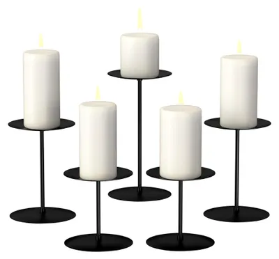 Produktbild von 5er Set Kerzenständer Schwarz aus Metall für Stumpenkerzen und Blockkerzen, Tischdekoration für Hochzeiten, Halloween und Weihnachten