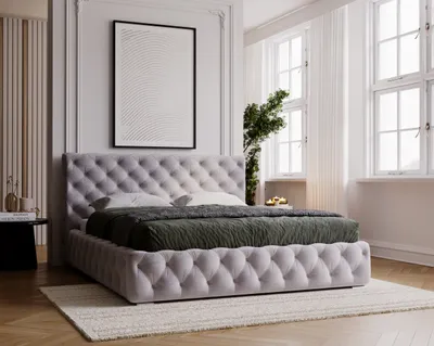 Obrázok produktu pre Čalúnená posteľ 140x200 cm Glory s úložným priestorom – posteľ Chesterfield, Glamour – dvojposteľ s roštom, sivá