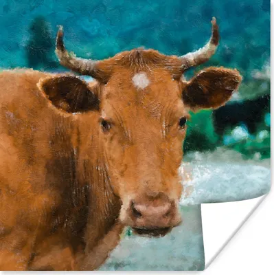 Produktbild von MuchoWow® Poster Kuh - Zeichnung - Braun 50x50 cm - Wohnzimmerdekoration