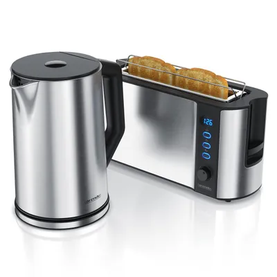Edelstahl-Wasserkocher + Toaster Set, 2 Schlitze, 2200 W