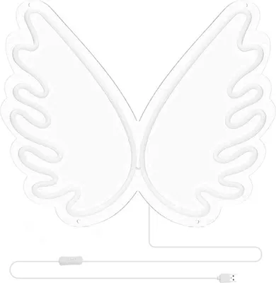 Obrázek produktu pro LED neonový nápis Andělská křídla bílá 46x36cm - Wings nástěnná dekorace pro akce a večírky - moderní USB noční světlo