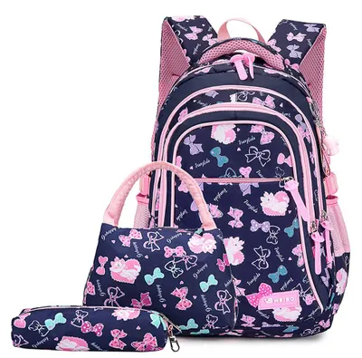 Produktbild von Schulrucksack, Sportrucksack, Freizeitrucksack, Tagesrucksack für Mädchen, Jungen und Kinder/Jugendliche mit großem Fassungsvermögen, dunkelblaues Set
