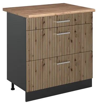 Imagen del producto de Mueble bajo de cocina Vicco R-Line Roble artesanal/Antracita 80 cm con 3 cajones encimera Roble dorado, Model 72381