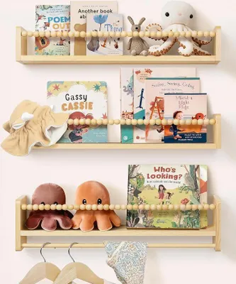 Imagen del producto de Estantería de madera para habitación infantil, 58 cm, estante de pared, juego de 3 unidades