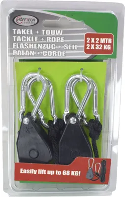 Produktbild von Handflaschenzug 2x 32kg Flaschenzug 2x 2m Kunststoffseil Garage, Camping, Garten