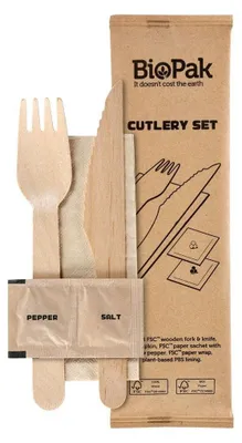 Produktbild von 250x DUNI Messer, Gabel, Pfeffer/Salz, braune Serviette 16/16,5 cm Natürlich
