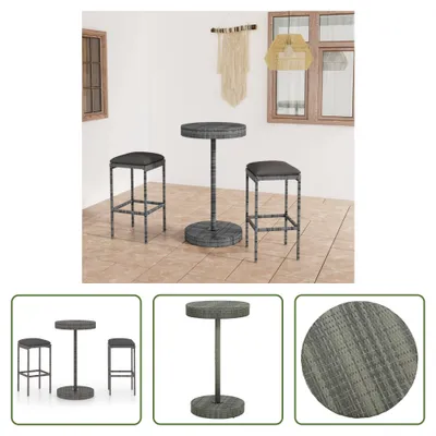 Produktbild von The Living Store 3-tlg. Gartenbar-Set mit Kissen Poly Rattan Grau