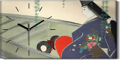 Produktbild von Wandkunst Leinwand Bild Uhr 60x30 Gemälde Abstrakte Kunst Frauen Kimono Boot - schwarze Hände