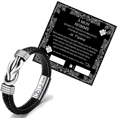 Immagine prodotto di Bracciale da uomo in pelle intrecciata con chiusura in acciaio inossidabile