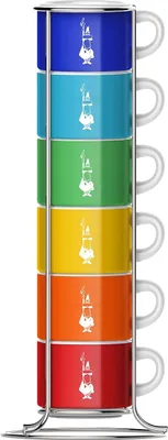 Produktbild von Bialetti Becher-Set, 7-teilig (6 Becher), Porzellan, mehrfarbig, Regenbogen, stapelbar, 75 ml, B: 5,8 cm, H: 4,5 cm, L: 8,0 cm, spülmaschinenfest, 0,81 kg