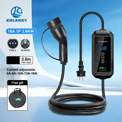 Immagine prodotto di Cavo di ricarica per auto elettrica - Cavo di ricarica per veicoli elettrici - Cavo di tipo 2 - Caricabatterie domestico - Cavo di ricarica monofase - 3,6 kW, 16A