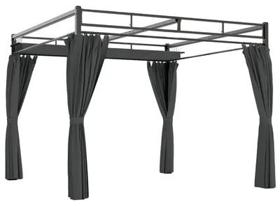 Image de Pergola de jardin, 3 x 3 m, toit extensible, rideaux anti-UV, gris foncé